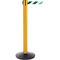 SafetyPro 300 Yellow Stanchion Barrier Post with Retractable 16 Green/White Belt