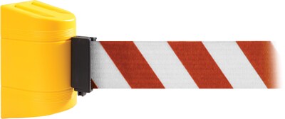 WallPro 300 Yellow Wall Mount Belt Barrier with 13 Red/White Belt
