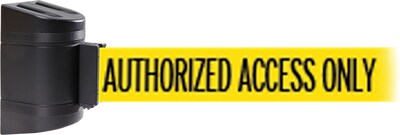 WallPro 450 Black Wall Mount Belt Barrier with 30 Yellow/Black AUTHORIZED Belt