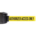 WallPro 450 Black Wall Mount Belt Barrier with 30 Yellow/Black AUTHORIZED Belt