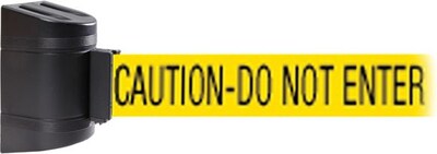 WallPro 450 Black Wall Mount Belt Barrier with 30 Yellow/Black CAUTION Belt