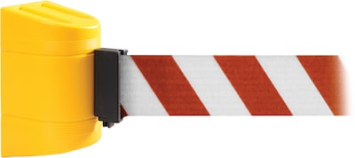 WallPro 450 Yellow Wall Mount Belt Barrier with 15 Red/White Belt