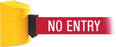 WallPro 450 Yellow Wall Mount Belt Barrier with 20 Red/White NO ENTRY Belt