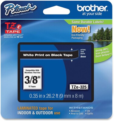 Brother® TZE 0.35(W) Label Tape Cartridge; White On Black