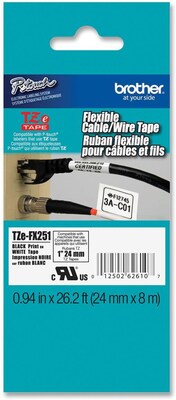 Brother® TZE Flexible Label Tape; 0.94(W) x 26.2(L); Black On White