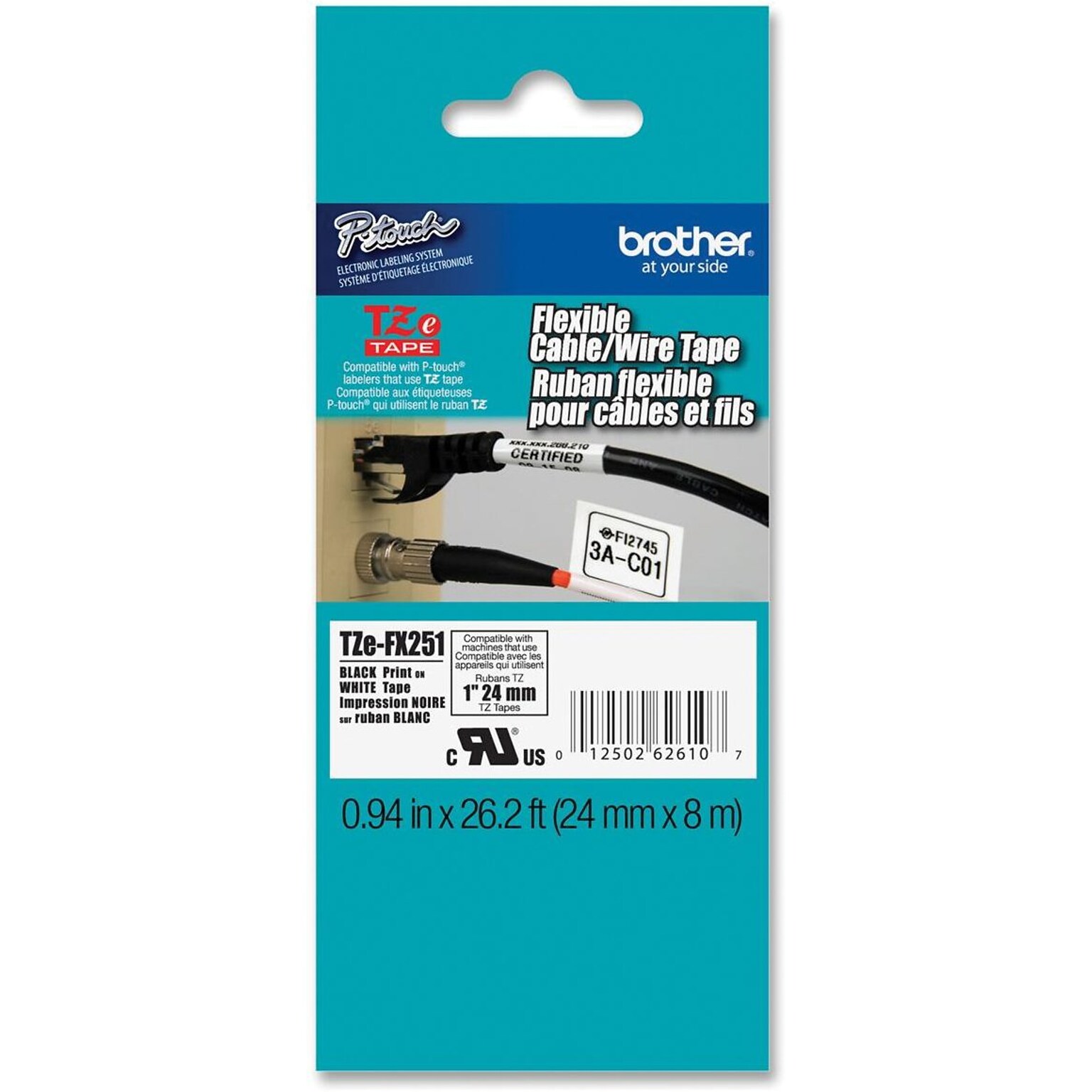 Brother® TZE Flexible Label Tape; 0.94(W) x 26.2(L); Black On White