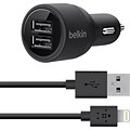 Belkin® F8J071BT04-BLK Dual USB Car Charger With Lightning To Cable; 5 VDC - 4.2 A