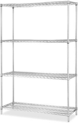 Lorell Industrial Chrome Wire Shelving Starter Kit, Chrome, 48 x 24