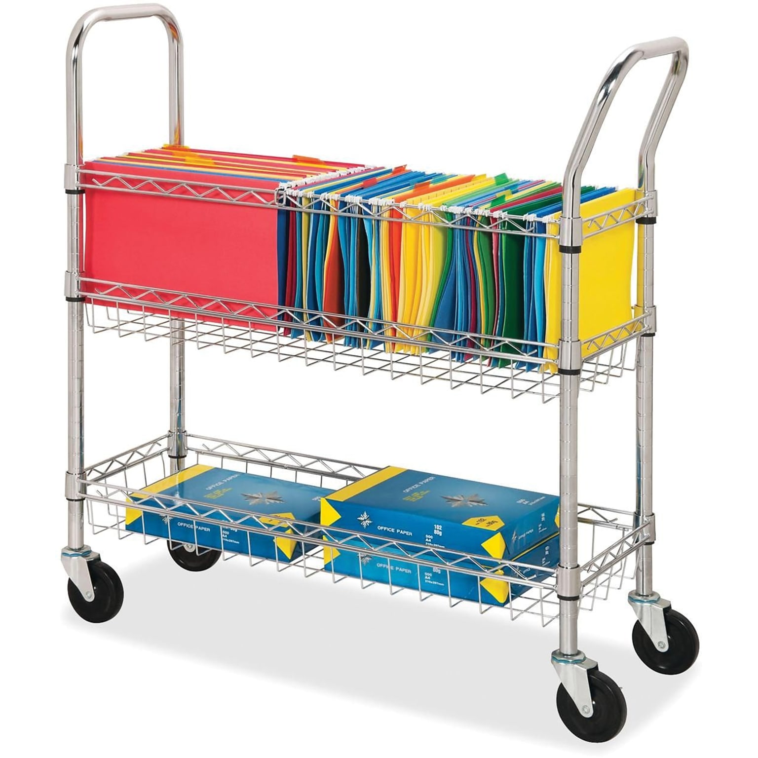 Lorell 2-Shelf Metal Mobile Mail Cart with Swivel Wheels, Chrome (LLR84857)