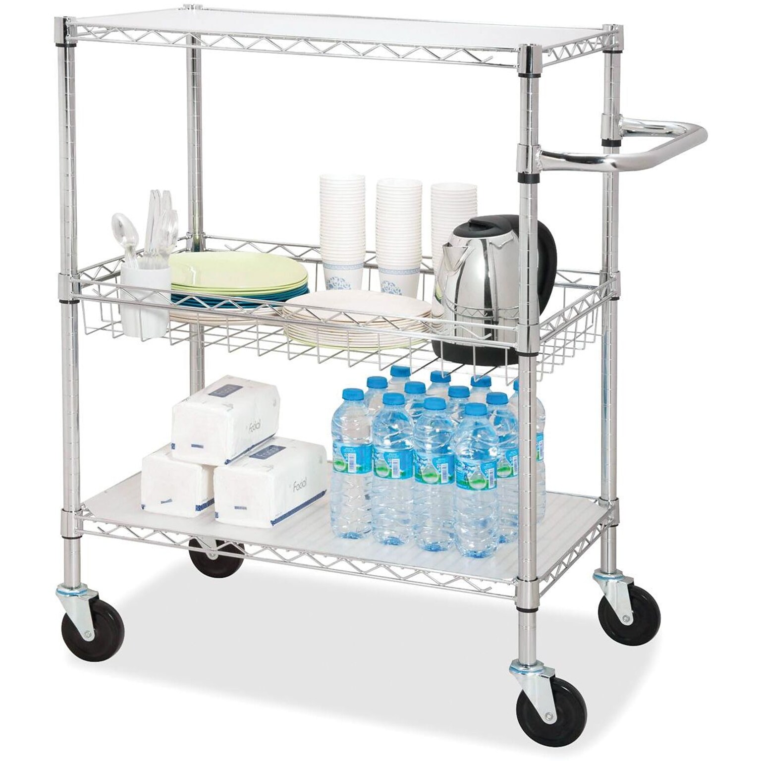 Lorell 3-Tier Rolling Cart, 16W x 26D x 40H, Chrome (LLR84859)