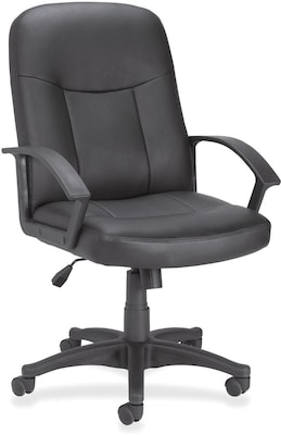 Lorell Leather Managerial Mid-back Chair, Black