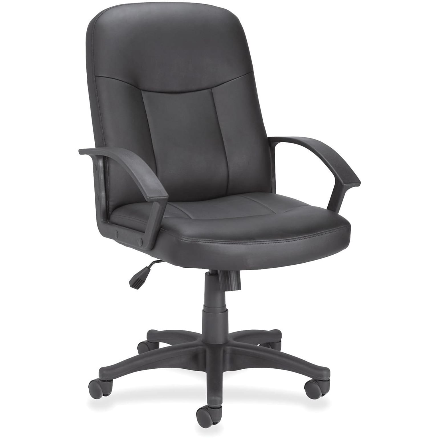 Lorell Leather Managerial Mid-back Chair, Black