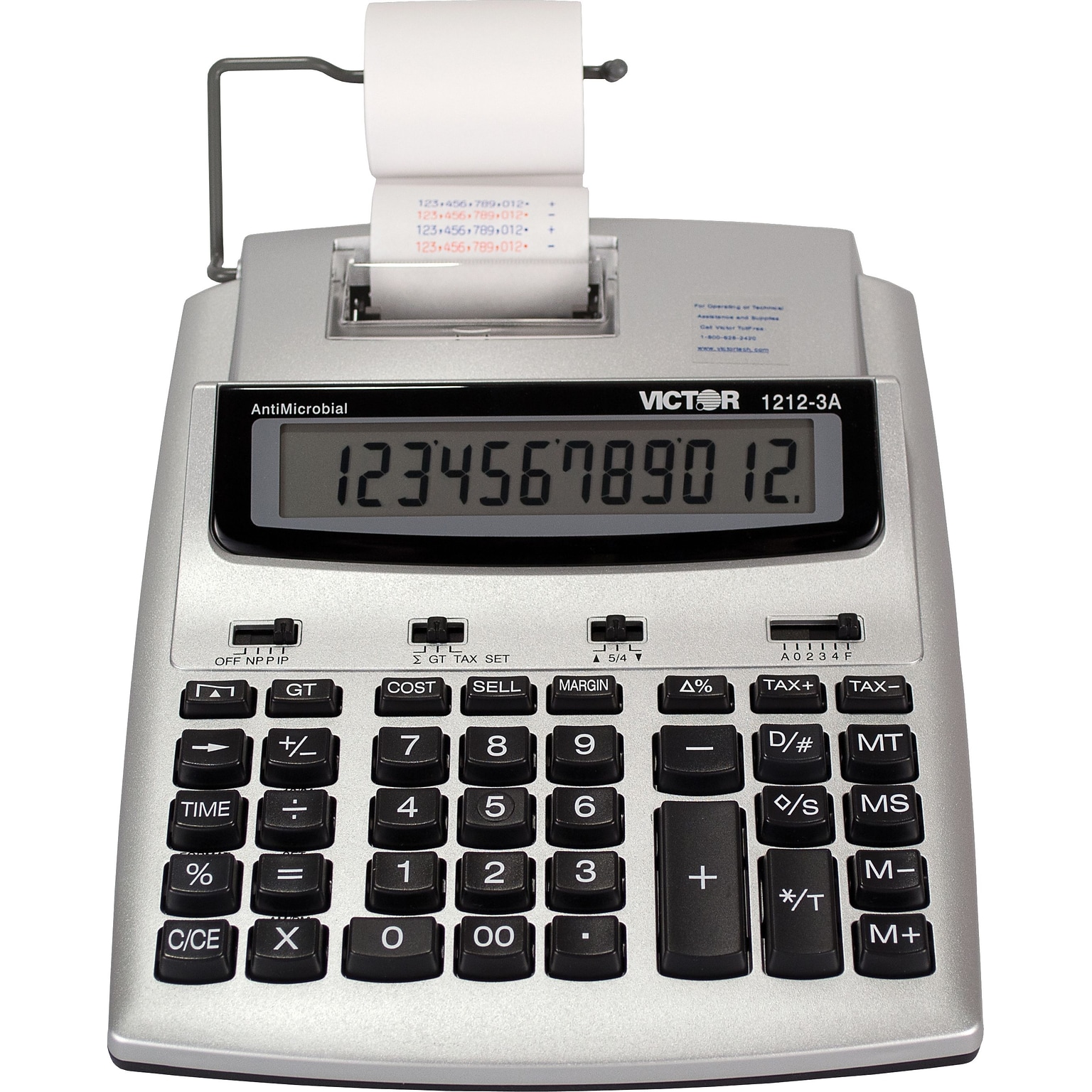 Victor (1212-3A) 12-Digit Printing Calculator, Gray/Black