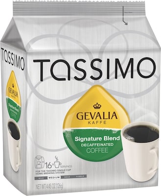 Tassimo Gevalia Signature Blend Decaf Coffee T-Discs, Medium Roast, Decaffeinated, 16/Box (1321)