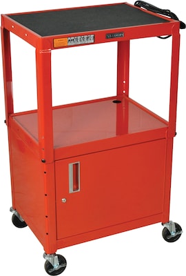 Luxor® Steel Adjustable Height AV Cart W/Cabinet, Red