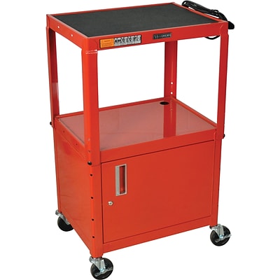 Luxor® Steel Adjustable Height AV Cart W/Cabinet, Red
