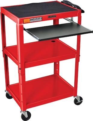 Luxor® Steel Adjustable Height AV Cart W/Pullout Keyboard Tray, Red