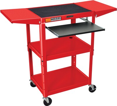 Luxor® Steel Adjustable Height AV Cart W/Keyboard & Drop Leaf Shelves, Red
