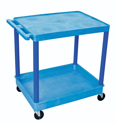 Luxor® TC Series 35 3/4(H) 2 Shelves Large Flat Top & Tub Bottom Shelf Cart, Blue