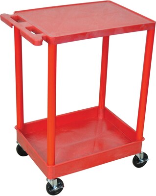 Luxor® STC Series 2 Shelves Flat Top & Tub Bottom Shelf Cart, Red