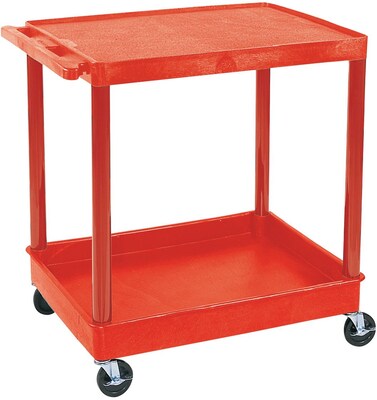 Luxor® TC Series 35 3/4(H) 2 Shelves Large Flat Top & Tub Bottom Shelf Cart, Red