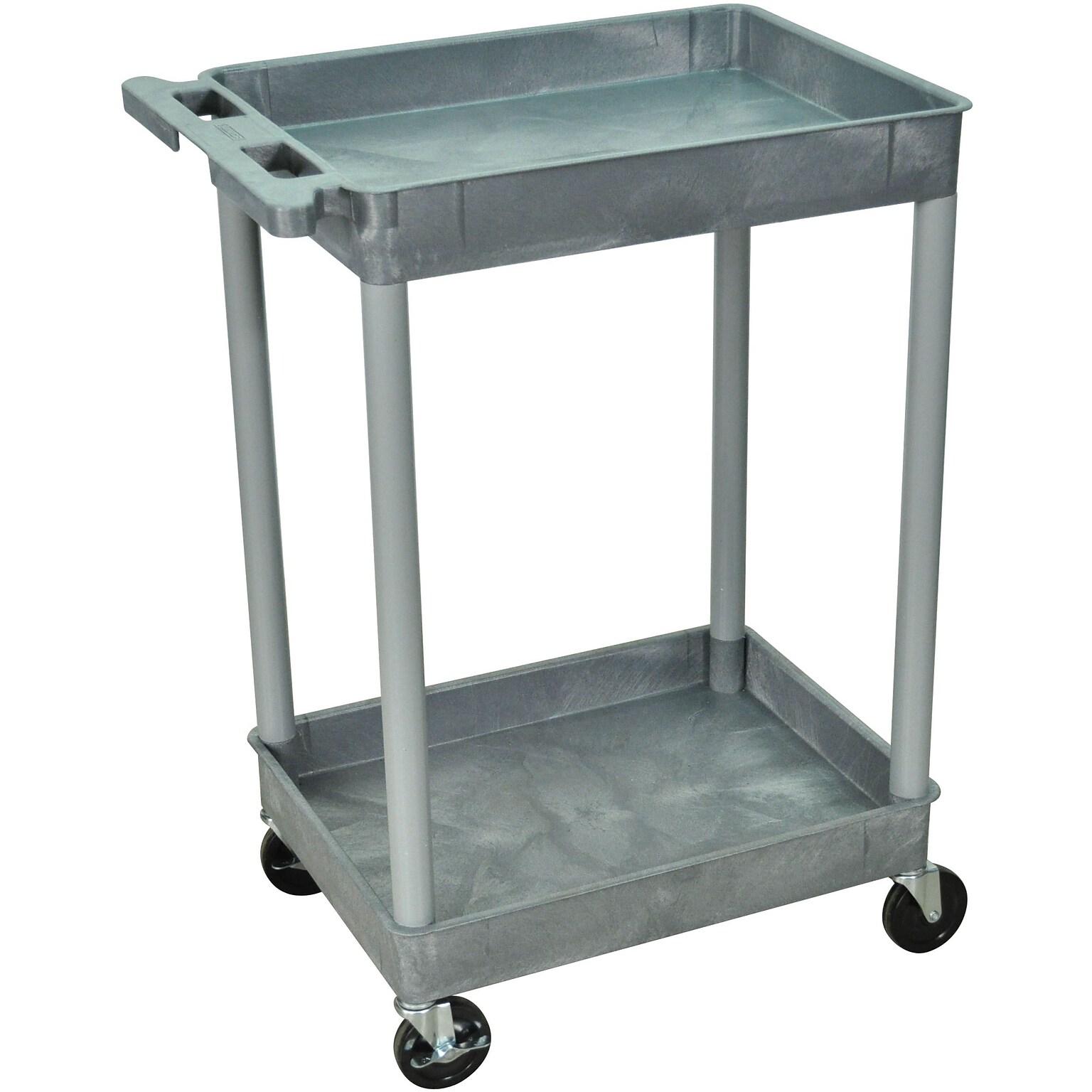 Luxor STC Series 2-Shelf Polyethylene Mobile Utility Cart with Lockable Wheels, Gray (STC11-G)