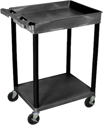 Luxor® STC Series 35 3/4(H) 2 Shelves Top Tub & Bottom Flat Shelf Cart, Black