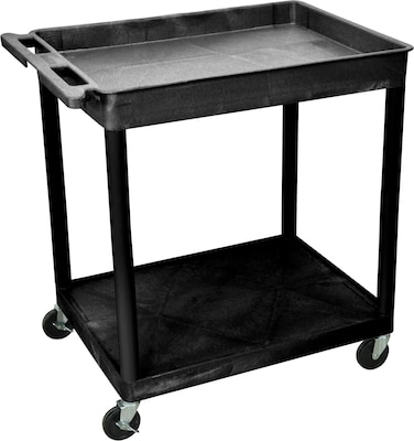 Luxor® TC Series 35 3/4(H) 2 Shelves Large Top Tub & Flat Bottom Shelf Cart, Black