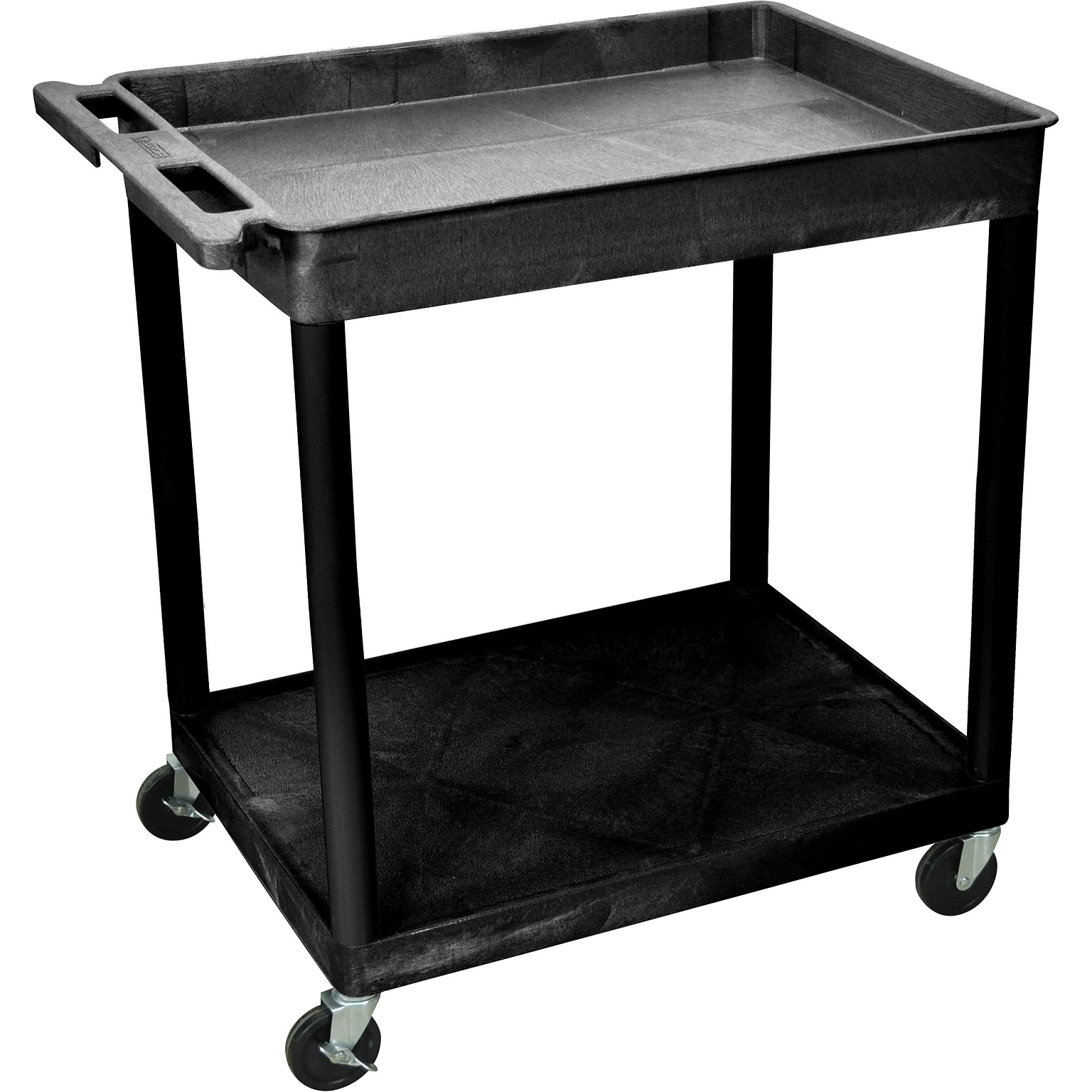 Luxor® TC Series 35 3/4(H) 2 Shelves Large Top Tub & Flat Bottom Shelf Cart, Black