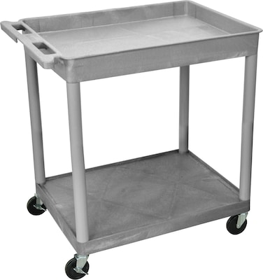 Luxor TC Series 2-Shelf Polyethylene Mobile Utility Cart with Lockable Wheels, Gray (TC12-G)