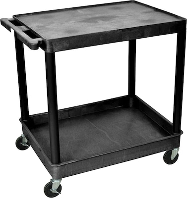 Luxor® TC Series 35 3/4(H) 2 Shelves Large Flat Top & Tub Bottom Shelf Cart, Black