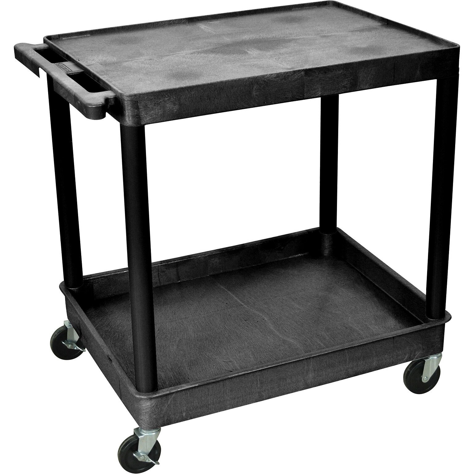 Luxor® TC Series 35 3/4(H) 2 Shelves Large Flat Top & Tub Bottom Shelf Cart, Black