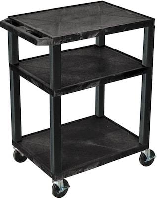 Tuffy 3-Shelf Plastic/Poly Mobile A/V Cart with Lockable Wheels, Black (WT34)
