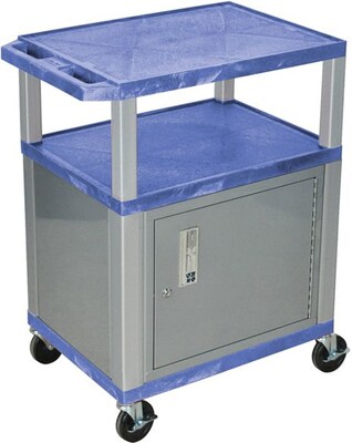H Wilson® 34(H) 3 Shelves Tuffy AV Carts W/Nickel Legs & Cabinet, Blue