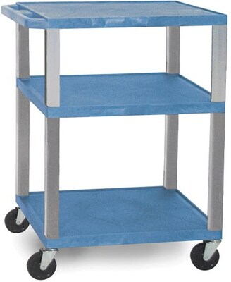 H Wilson® 34(H) 3 Shelves Tuffy AV Cart W/Nickel Legs & Electrical Attachment, Blue
