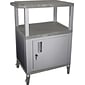 H Wilson 34"H 3 Shelves Tuffy AV Cart W/Nickel Legs, Cabinet & Electrical Attachment, Gray