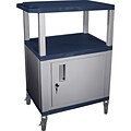 H Wilson® 34(H) 3 Shelves Tuffy AV Cart W/Nickel Legs, Cabinet & Electrical Attachment, Burgundy