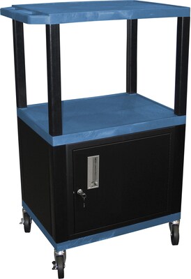 H Wilson® 42 1/2(H) 3 Shelves Tuffy AV Carts W/Cabinet & Electrical Attachment, Blue