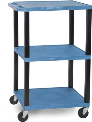 H Wilson® 42 1/2H 3 Shelves Tuffy AV Cart W/Putty Legs & Electrical Attachment, Blue