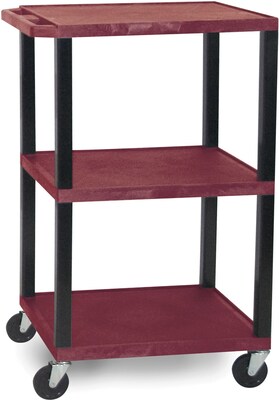 H Wilson® 42 1/2(H) 3 Shelves Tuffy AV Carts W/Black Legs & Electrical Attachment, Burgundy