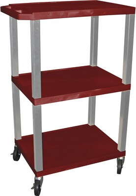 H Wilson® 3 Shelves Tuffy AV Cart W/Electrical Attachment, Burgundy