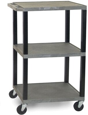 H Wilson® 42 1/2(H) 3 Shelves Tuffy AV Carts W/Black Legs & Electrical Attachment, Gray