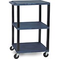 H Wilson® 42 1/2(H) 3 Shelves Tuffy AV Carts W/Black Legs & Electrical Attachment, Navy