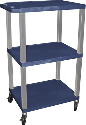 H Wilson® 42 1/2(H) 3 Shelves Tuffy AV Carts W/Nickel Legs & Electrical Attachment, Navy