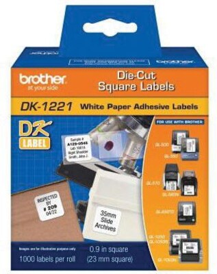 Brother® DK Paper Label Tape; 0.9(W) x 0.9(L); White