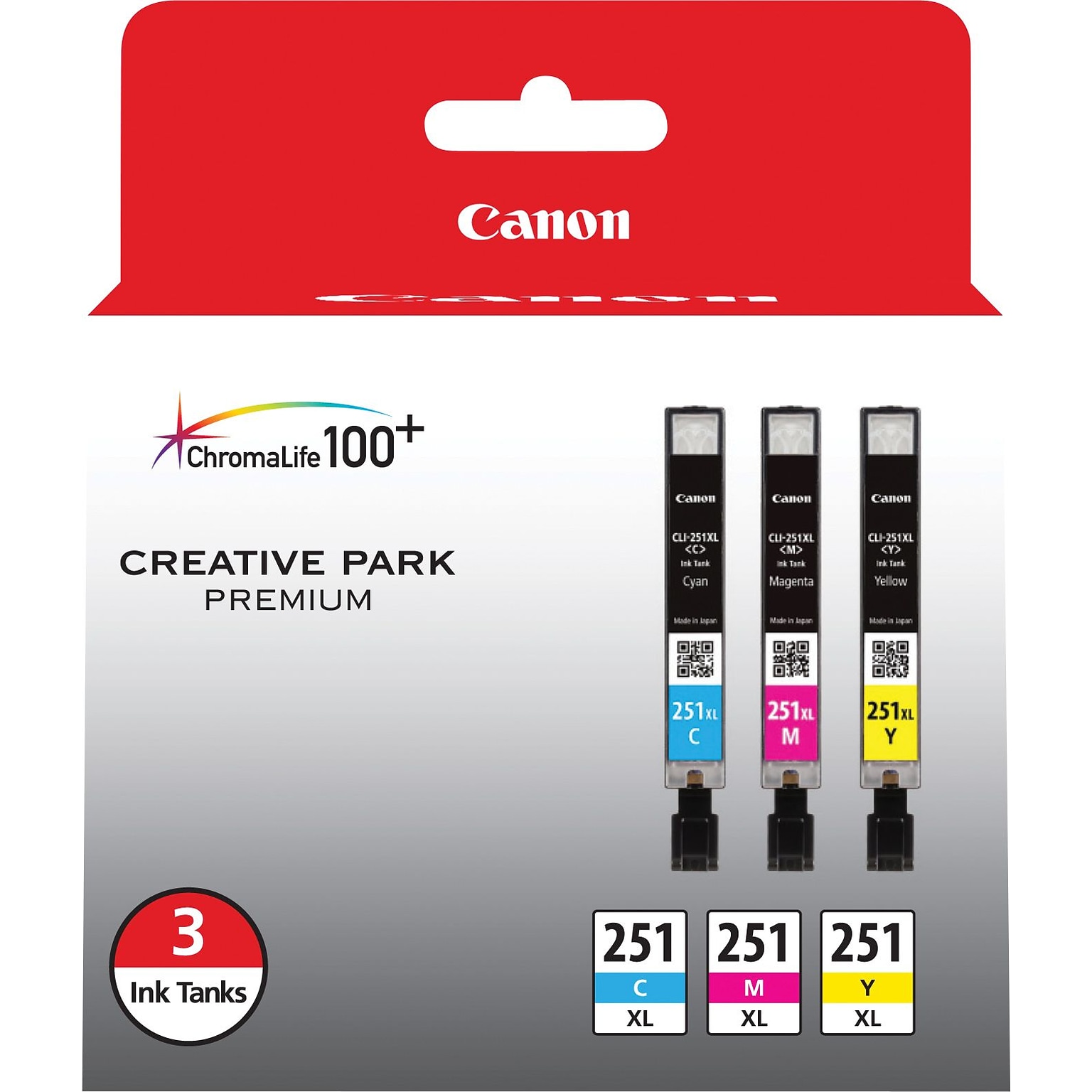 Canon 251XL Cyan/Magenta/Yellow High Yield Ink Cartridge, 3/Pack  (6449B009)