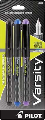 Pilot Varsity Fountain Pens, Medium Point, Assorted Ink, 3/Pack (90022)