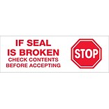 Tape Logic™ 3 Pre Printed Stop If Seal Is Broken Carton Sealing Tape, Red On White, 24/Case