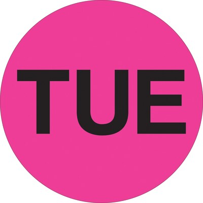 Tape Logic 2 Circle TUE Days of the Week Label, Fluorescent Pink, 500/Roll