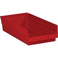 Partners Brand 17 7/8 x 11 1/8 x 4 Plastic Shelf Bin Quill Brand, Red, 8/Case